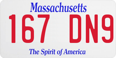 MA license plate 167DN9