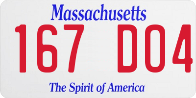MA license plate 167DO4