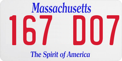 MA license plate 167DO7
