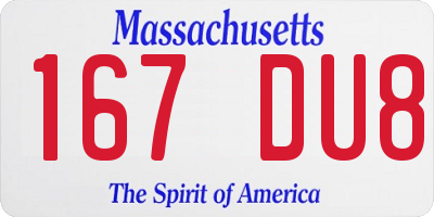 MA license plate 167DU8