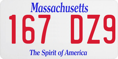 MA license plate 167DZ9
