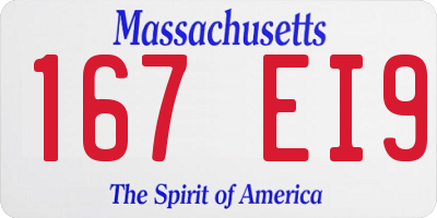 MA license plate 167EI9