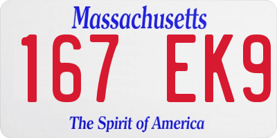 MA license plate 167EK9