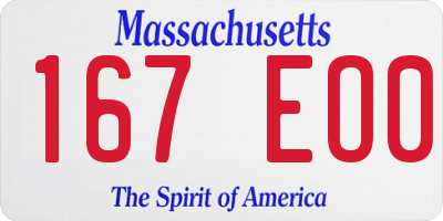 MA license plate 167EO0