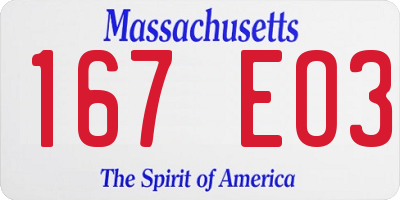 MA license plate 167EO3