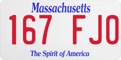 MA license plate 167FJ0