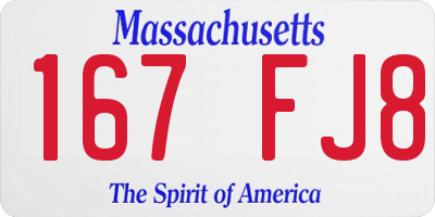 MA license plate 167FJ8