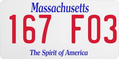 MA license plate 167FO3