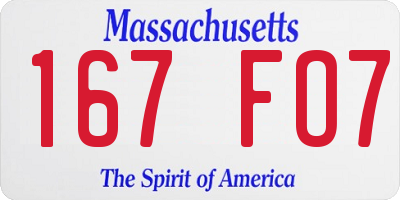 MA license plate 167FO7