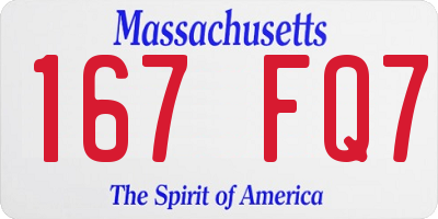 MA license plate 167FQ7