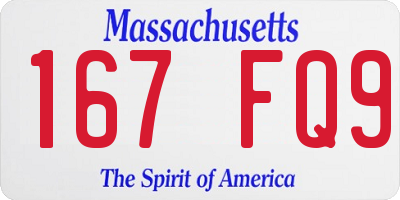 MA license plate 167FQ9