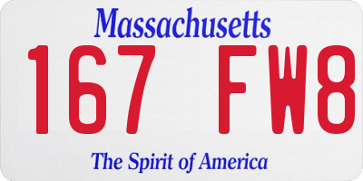 MA license plate 167FW8