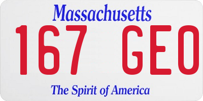 MA license plate 167GE0