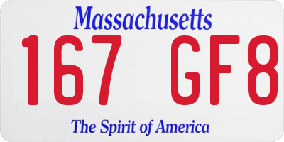 MA license plate 167GF8