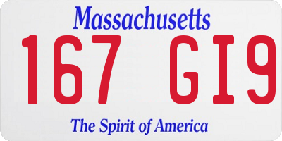 MA license plate 167GI9
