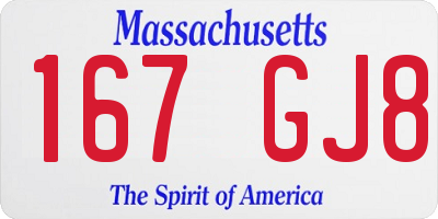 MA license plate 167GJ8