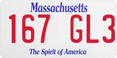 MA license plate 167GL3