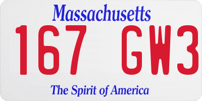 MA license plate 167GW3