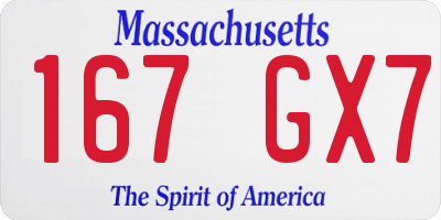MA license plate 167GX7