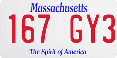 MA license plate 167GY3