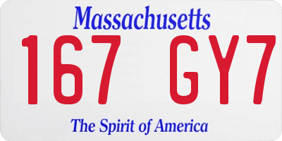 MA license plate 167GY7