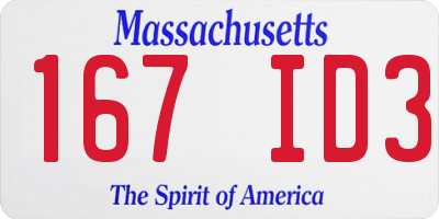 MA license plate 167ID3