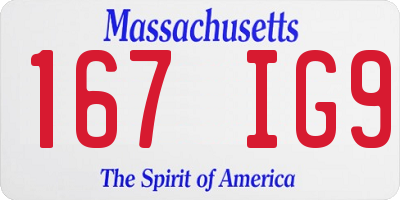 MA license plate 167IG9