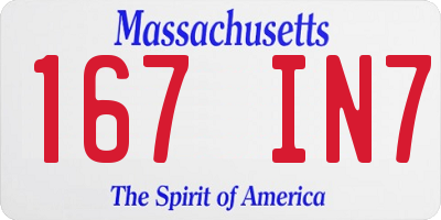 MA license plate 167IN7