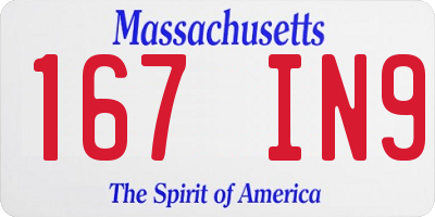 MA license plate 167IN9