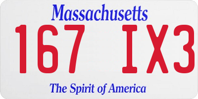 MA license plate 167IX3