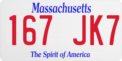 MA license plate 167JK7