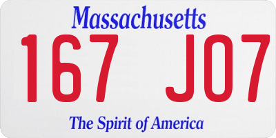 MA license plate 167JO7