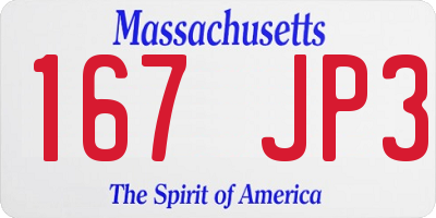 MA license plate 167JP3
