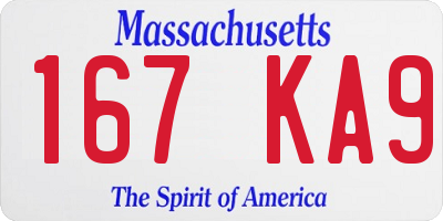 MA license plate 167KA9