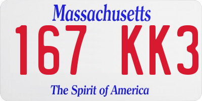 MA license plate 167KK3