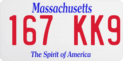 MA license plate 167KK9