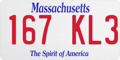 MA license plate 167KL3