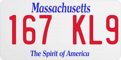 MA license plate 167KL9