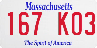 MA license plate 167KO3