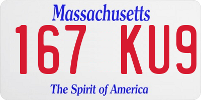 MA license plate 167KU9