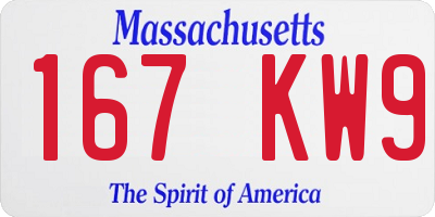 MA license plate 167KW9