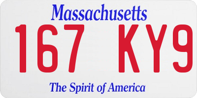 MA license plate 167KY9