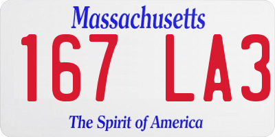 MA license plate 167LA3