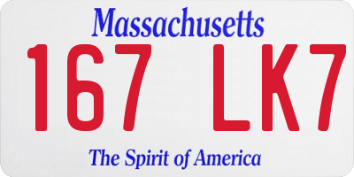 MA license plate 167LK7