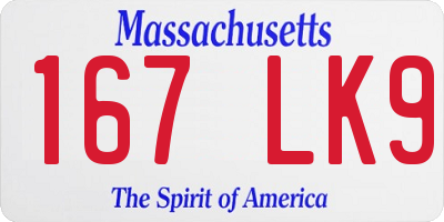 MA license plate 167LK9