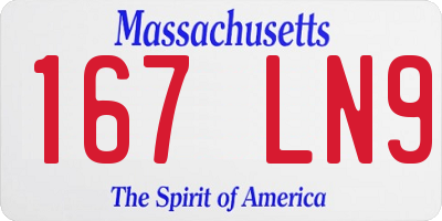 MA license plate 167LN9