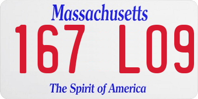 MA license plate 167LO9