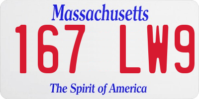 MA license plate 167LW9