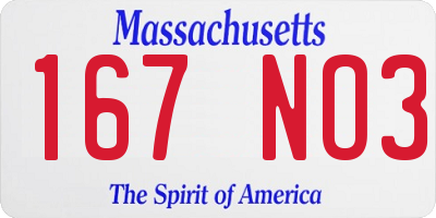 MA license plate 167NO3