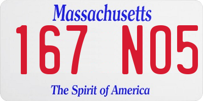 MA license plate 167NO5